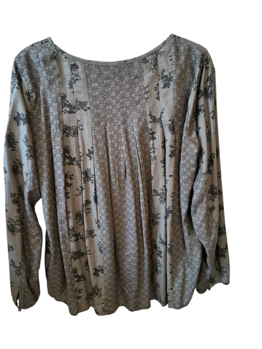 Gray Bohemian Floral Tassel Tie Peasant Blouse - Picture 2 of 5